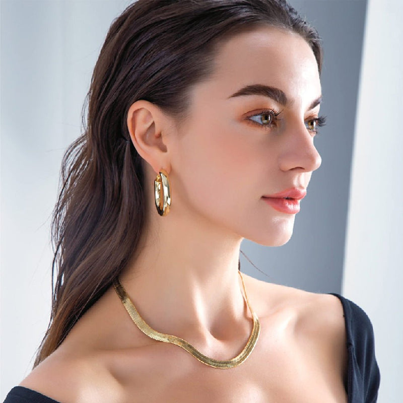 Italian Snake Chain Necklace Flat Herringbone Choker Dainty Necklace Bracelet Set for Women 16-18-20 Inch