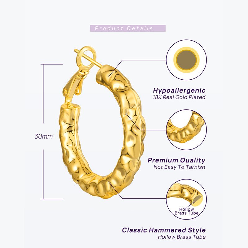 wowshow Howllow 14K Gold Plated Thick Chunky Gold Hoop Earrings Clip-on for Women 25mm-60mm