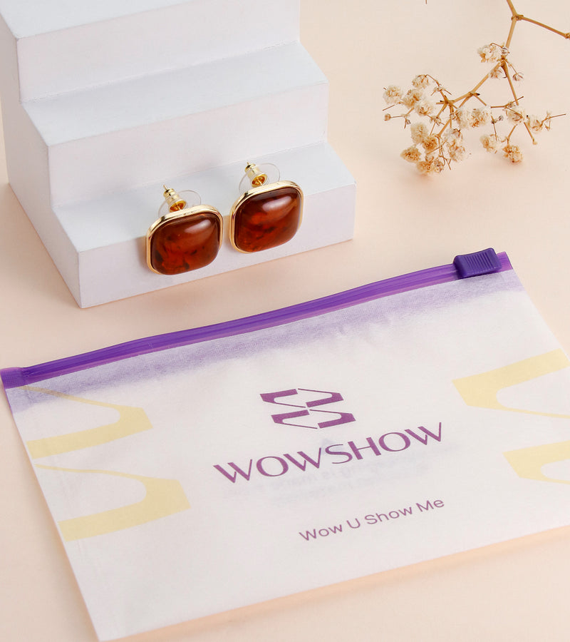 Wowshow Square Amber Earrings - Baltic Honey Amber Stud Earrings