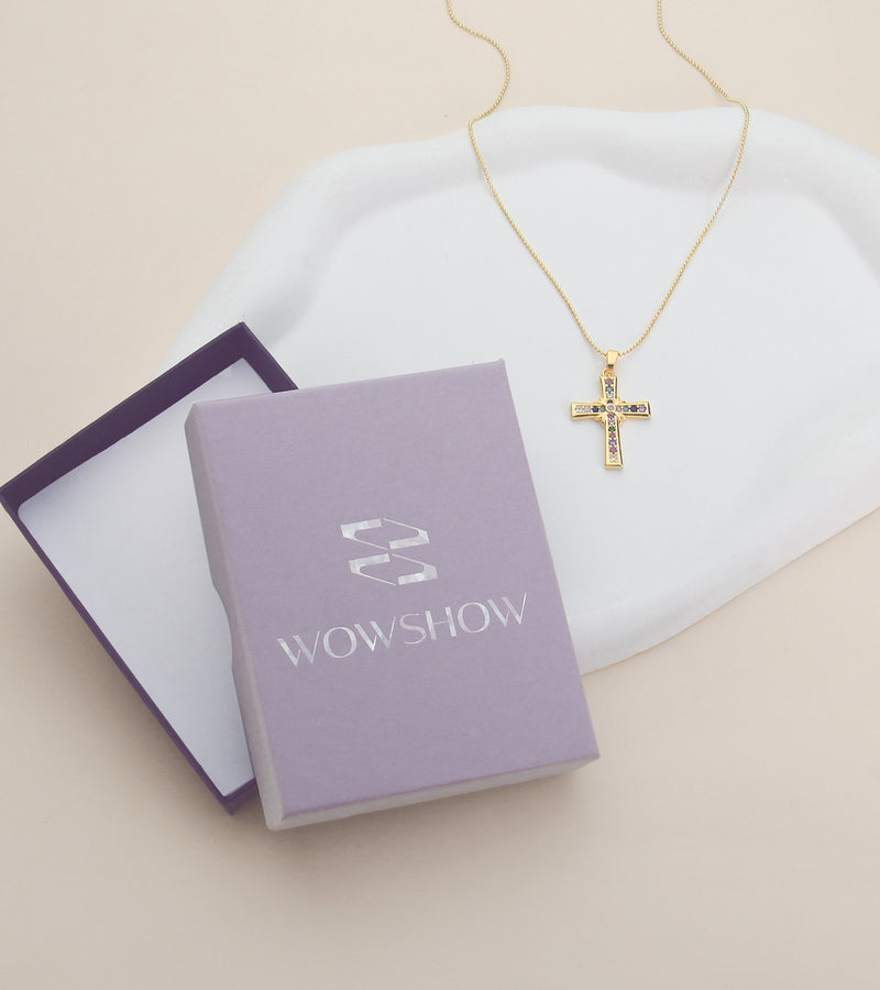 Wowshow Cross Necklace for Women, 14K Gold Plated Cross Pendant Dainty Layered Chain Necklace Jewelry Gifts