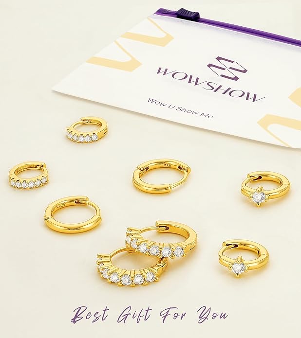 Gold Hoop Earrings Stacks Set for Women 18K Gold Plated Small Hoop Earrings Multiple Piercing Clip On Everyday Jewelry Gifts for Mother Birthday Lightweight
