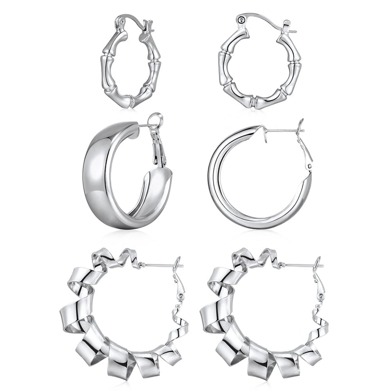 silver bamboo and hollow twisted hoop earings