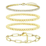 14K Gold Plated 3mm Diamond Zirconia Classic Women Stackable Ball Chain Stretch Bead Bracelet Set - Wowshow Jewelry