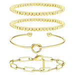 14K Gold Plated Forever Love Knot Women Stackable Chain Stretch Bead Bracelet Set Bangle For Her - Wowshow Jewelry