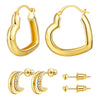 14K Gold Plated Heart Hoop Earrings CZ Stud Stackable Multiple Piercing Earrings Set for Teen Girls - Wowshow Jewelry