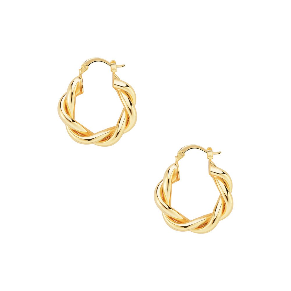 14k Gold Plated Twisted Hoop Earrings Rope Round Chunky Hoop Earrings 20-25-30mm - Wowshow Jewelry