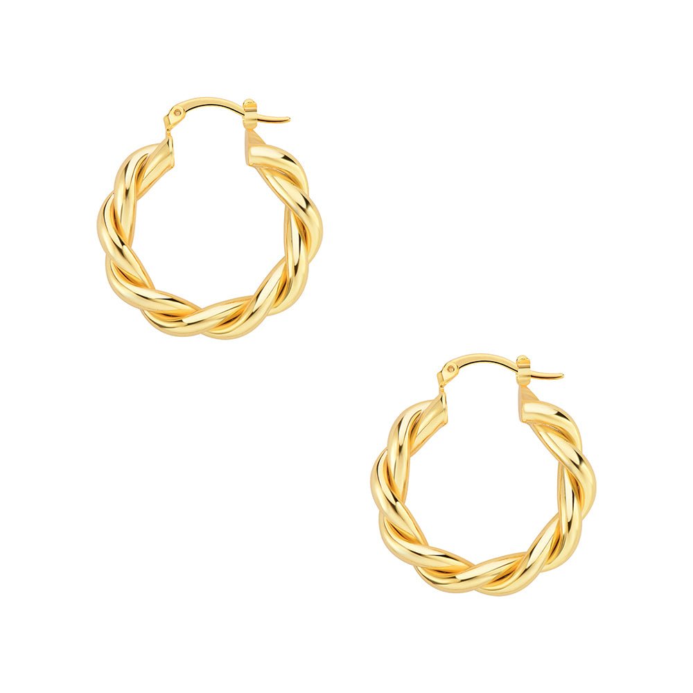 14k Gold Plated Twisted Hoop Earrings Rope Round Chunky Hoop Earrings 20-25-30mm - Wowshow Jewelry