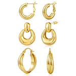 Gold Plated Statement Earrings Twisted Hoop Dangle Stylish Jewelry for Women 3 Sets