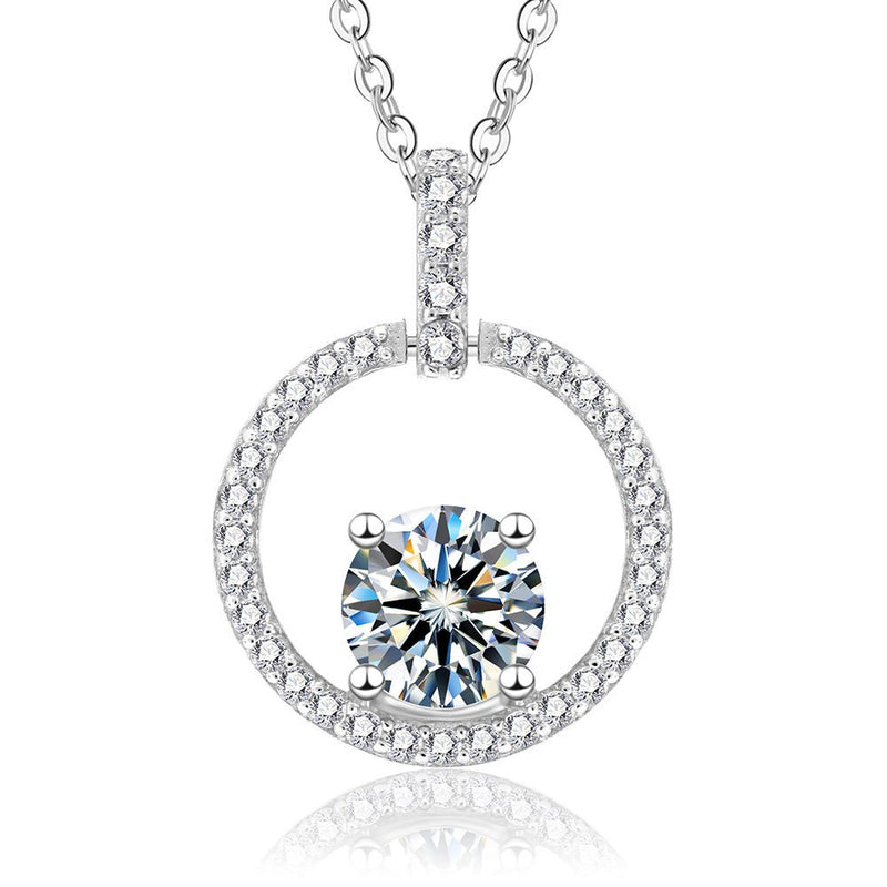 1ct 2ct 3ct Round Halo Moissanite Solitaire Necklace for Mom Wife Girls Bride Wedding Jewelry 16in + 2in - Wowshow Jewelry