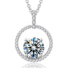 1ct 2ct 3ct Round Halo Moissanite Solitaire Necklace for Mom Wife Girls Bride Wedding Jewelry 16in + 2in - Wowshow Jewelry