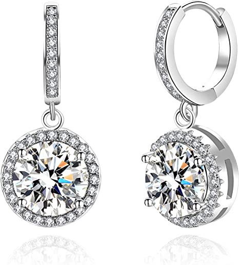 2/4 Carat Moissanite Earrings Gold/White Gold 925 Sterling Silver Round Earrings Dangle Hoop Jewelry - Wowshow Jewelry