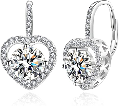 2/4 Carat Moissanite Earrings Leverback Heart Drop 925 Sterling Silver Earrings - Wowshow Jewelry