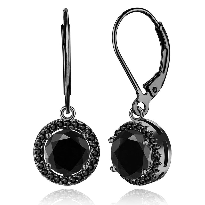 Black Moissanite Earrings 2CT Diamond Dangle Drop Leverback for Men Women 925 Sterling Silver - Wowshow Jewelry