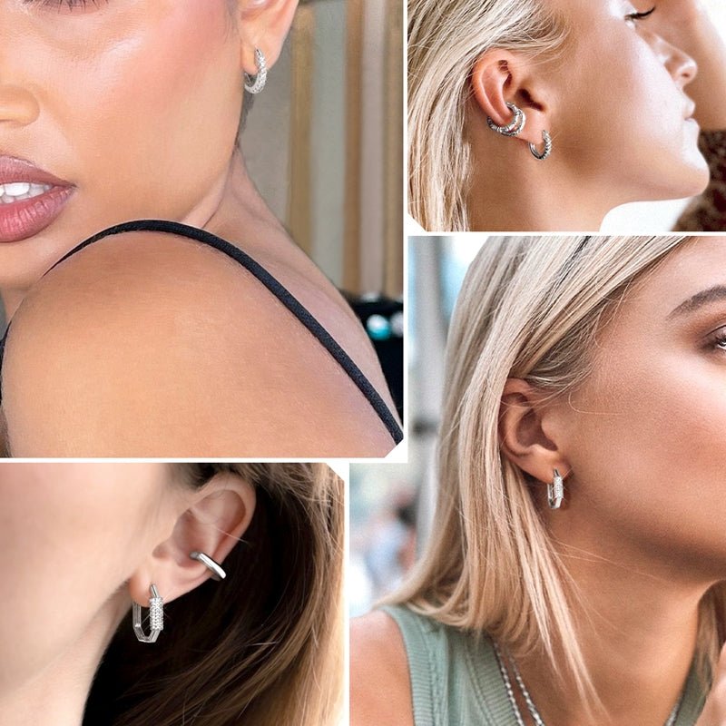 Chunky Gold Hoop Earrings for Women, U Shaped Huggie Earrings with Cubic Zirconia 14K Real Gold Plated Geometric Earrings for Teen Girls - Wowshow Jewelry