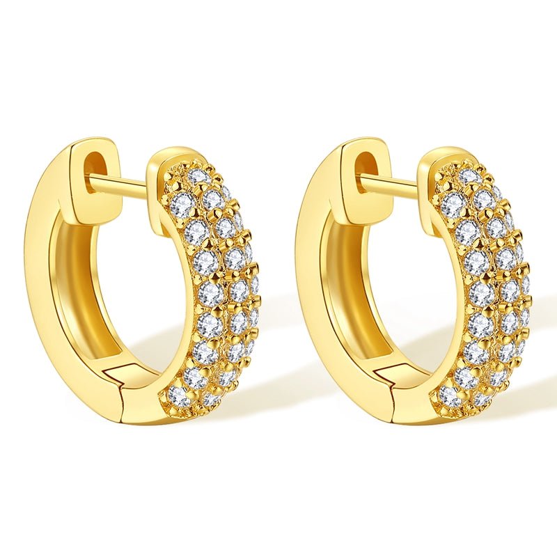 Chunky Gold Hoop Earrings for Women, U Shaped Huggie Earrings with Cubic Zirconia 14K Real Gold Plated Geometric Earrings for Teen Girls