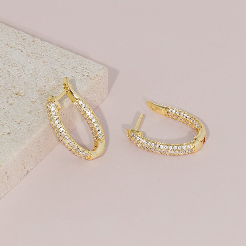 Chunky Gold Hoop Earrings for Women, U Shaped Huggie Earrings with Cubic Zirconia 14K Real Gold Plated Geometric Earrings for Teen Girls - Wowshow Jewelry
