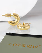 Chunky Gold Hoop Earrings, Small Gold Hoop Earrings for Women 14K Real Gold Plated Thick Open Hoops Lightweight - Wowshow Jewelry