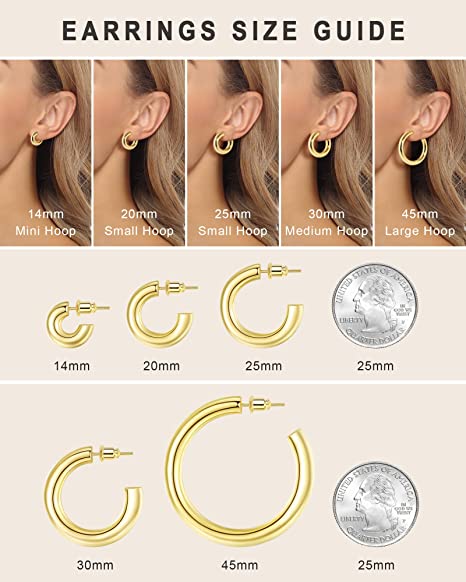 Chunky Gold Hoop Earrings, Small Gold Hoop Earrings for Women 14K Real Gold Plated Thick Open Hoops Lightweight - Wowshow Jewelry