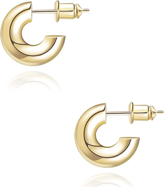 Chunky Thick Gold Hoop Earrings Lightweight Small Hoops for Women Girls