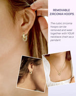Chunky Huggie Hoop 16K Gold Plated Earrings Cubic Zirconia Circle Dangle Dual Use - Wowshow Jewelry