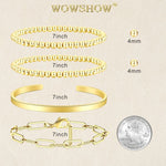 Classical Women Ball Chain Stretch Bead Bracelet Set 14K Gold Rose Cuff Bangle Birthday Jewelry - Wowshow Jewelry