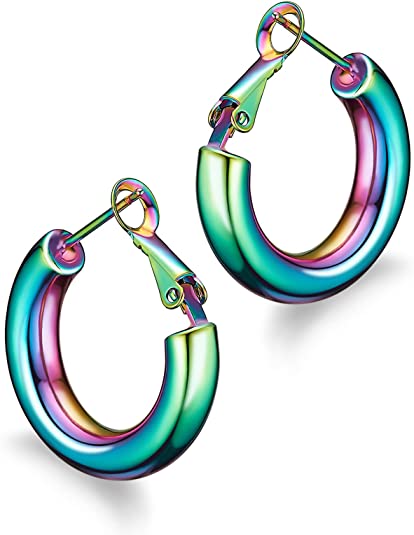 Colorful Plated Hoop Earrings Thick Earrings Howllow 14K Gold for Women 25MM 30MM - Wowshow Jewelry