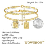 Gold Anklet for Women Men Ankle Bracelets Square Pendant Letter Layered B C D J - Wowshow Jewelry