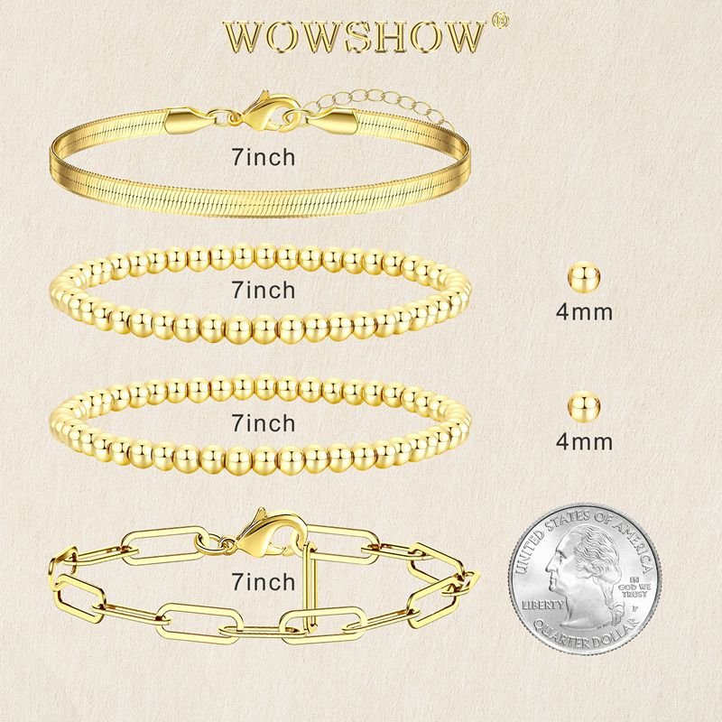14K Gold Plated Bead Ball Bracelets Stretchable Gold Beaded Women Bracelets  Set