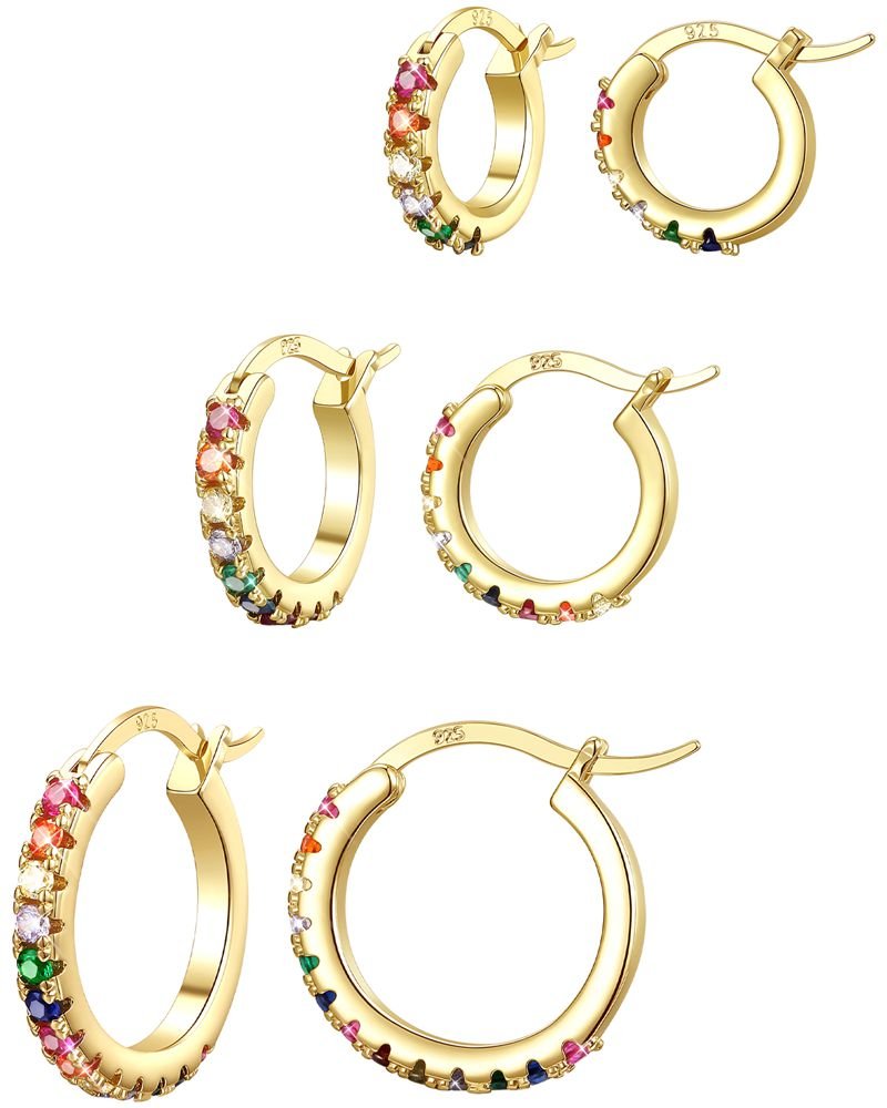 Gold Hoop Earrings Colorful Cubic Zirconia 14K Rainbow Huggie Earrings for Women Multicolor