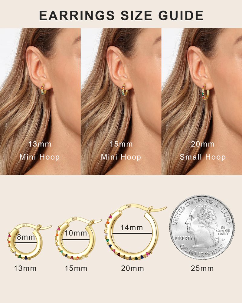 Gold Hoop Earrings Colorful Cubic Zirconia 14K Rainbow Huggie Earrings for Women Multicolor - Wowshow Jewelry