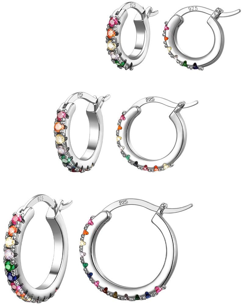 Gold Hoop Earrings Colorful Cubic Zirconia 14K Rainbow Huggie Earrings for Women Multicolor - Wowshow Jewelry