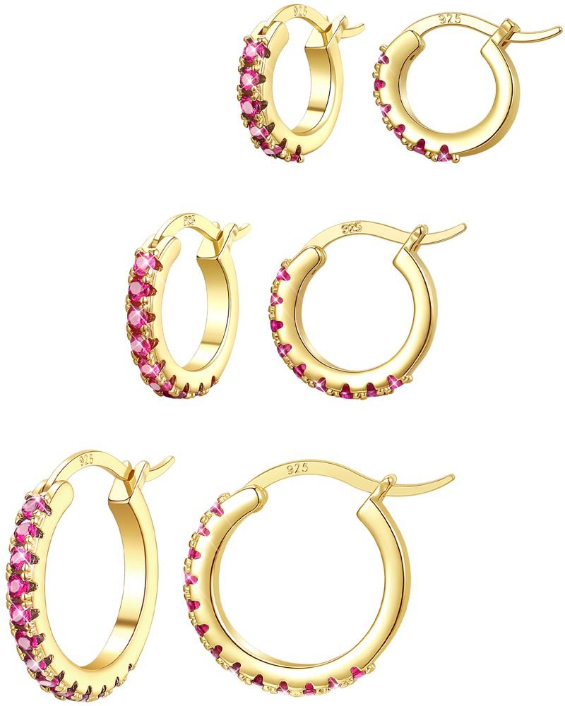 Gold Hoop Earrings Colorful Cubic Zirconia 14K Rainbow Huggie Earrings for Women Multicolor - Wowshow Jewelry