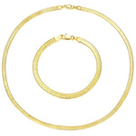 Italian Snake Chain Necklace Flat Herringbone Choker Dainty Necklace Bracelet Set for Women 16-18-20 Inch - Wowshow Jewelry