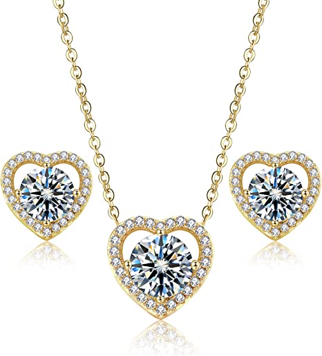 Moissanite Pendant Heart Necklace Solitaire Stud Earring 18K 925 Sterling Silver 1ct Necklace Combo 3 in 1 - Wowshow Jewelry