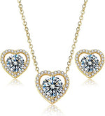 Moissanite Pendant Heart Necklace Solitaire Stud Earring 18K 925 Sterling Silver 1ct Necklace Combo 3 in 1 - Wowshow Jewelry