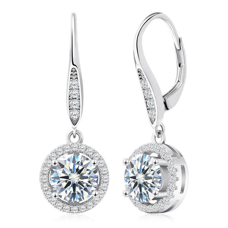 Moissanite Solitaire Leverback Earrings 925 Sterling Silver 3ct 4ct Diamond Dangle Drop for Women - Wowshow Jewelry