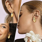 Teardrop Earrings for Women14K Real Gold Plated Lightweight Chunky Gold Hoop Large Drop Studs - Wowshow Jewelry