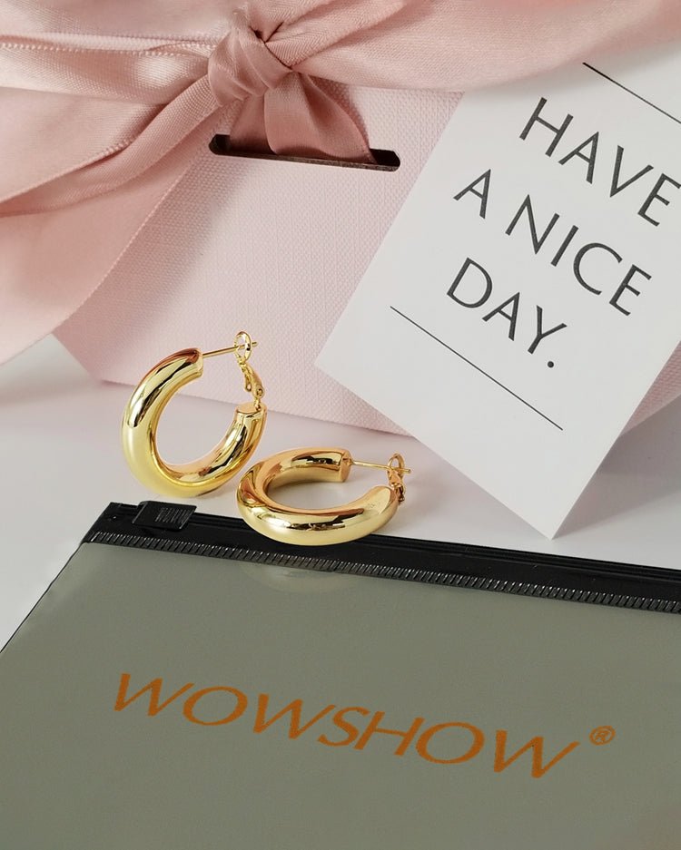 Thick Hoop Earrings Howllow 14K Gold Plated Gold Hoops for Women 25mm-50mm Rose White Gold - Wowshow Jewelry