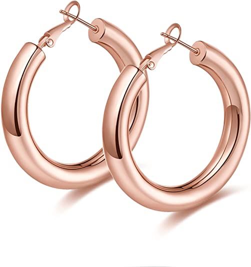 Thick Hoop Earrings Howllow 14K Gold Plated Gold Hoops for Women 25mm-50mm Rose White Gold - Wowshow Jewelry