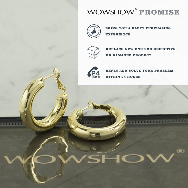 Thick Hoop Earrings Howllow 14K Gold Plated Gold Hoops for Women 25mm-50mm Rose White Gold - Wowshow Jewelry