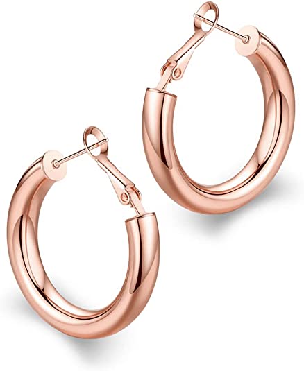 Thick Hoop Earrings Howllow 14K Gold Plated Gold Hoops for Women 25mm-50mm Rose White Gold - Wowshow Jewelry