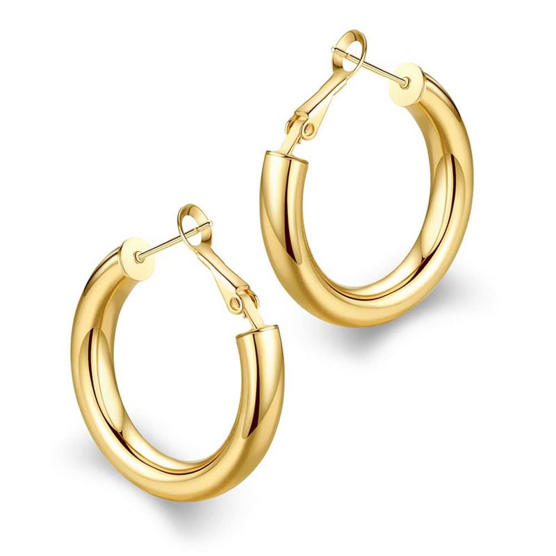 Thick Hoop Earrings Howllow 14K Gold Plated Gold Hoops for Women 25mm-50mm Rose White Gold - Wowshow Jewelry