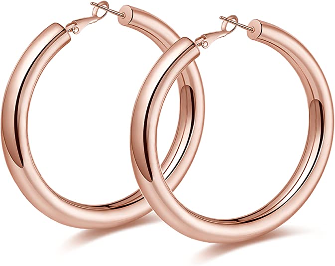 Thick Hoop Earrings Howllow 14K Gold Plated Gold Hoops for Women 25mm-50mm Rose White Gold - Wowshow Jewelry