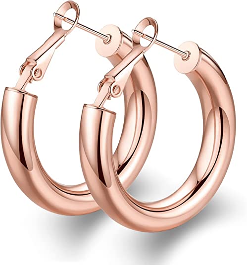 Thick Hoop Earrings Howllow 14K Gold Plated Gold Hoops for Women 25mm-50mm Rose White Gold - Wowshow Jewelry