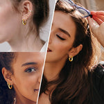 Thick Hoop Earrings Howllow 14K Gold Plated Hammered Graining for Women Girls - Wowshow Jewelry