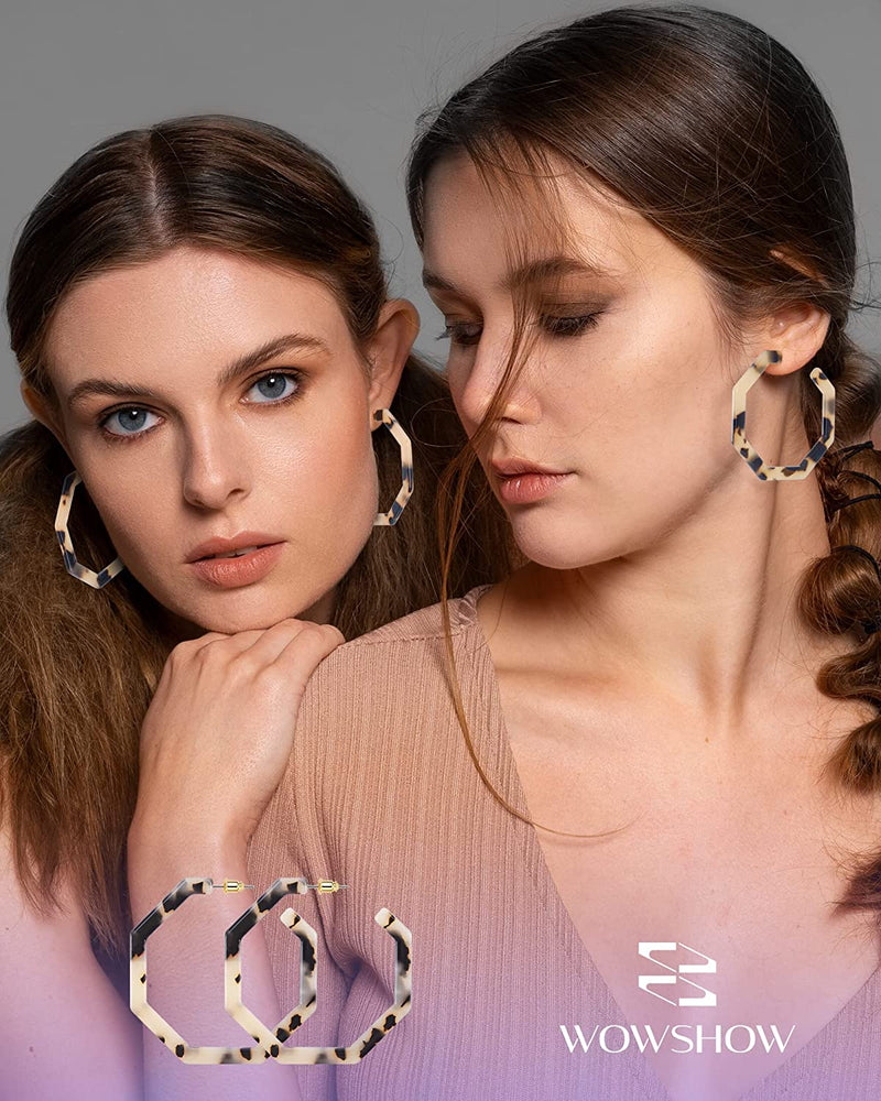 Women's Acrylic & Resin Hoop Earrings Geometric Octagon Leopard Print Sweet Colorful for Girls Women - Wowshow Jewelry